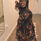 Floral Mesh Ruffle Maxi Dress