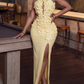 3D Floral Yellow Halter Cutout Maxi Dress