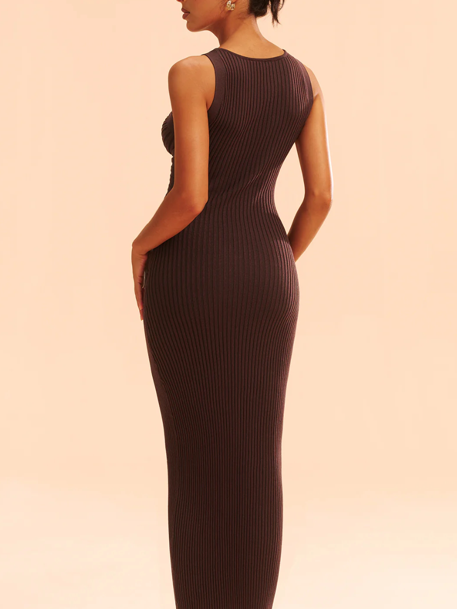 Ribbed Knit Cut-Out Bodycon Midi Dress