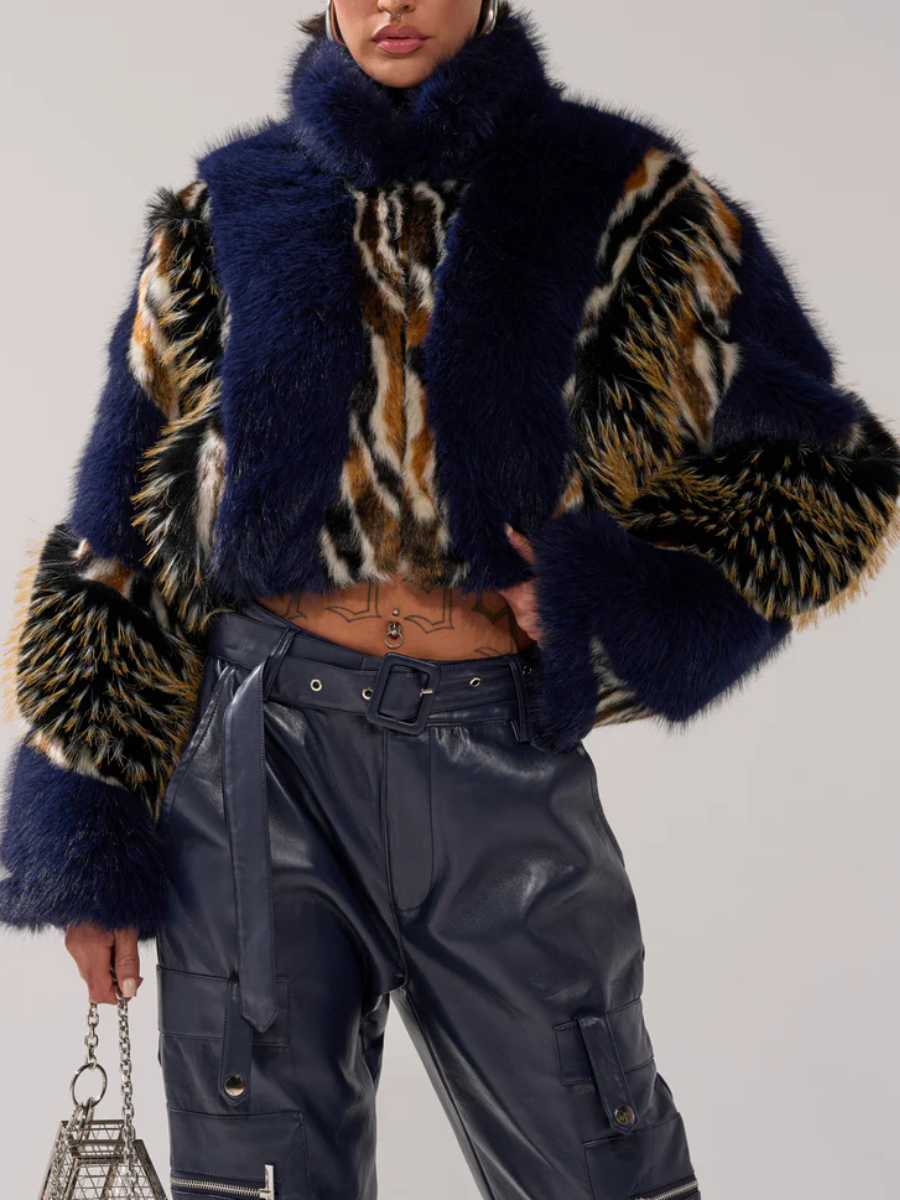 Mixed Animal Print Faux Fur Jacket