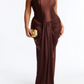 Brown Warm Horizon Satin Maxi Gown