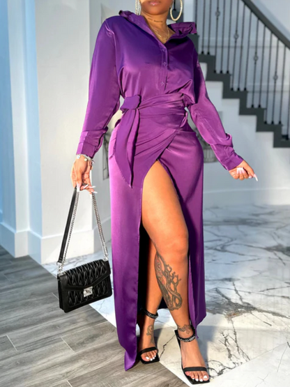 Long Sleeve Slit High-waisted Dress