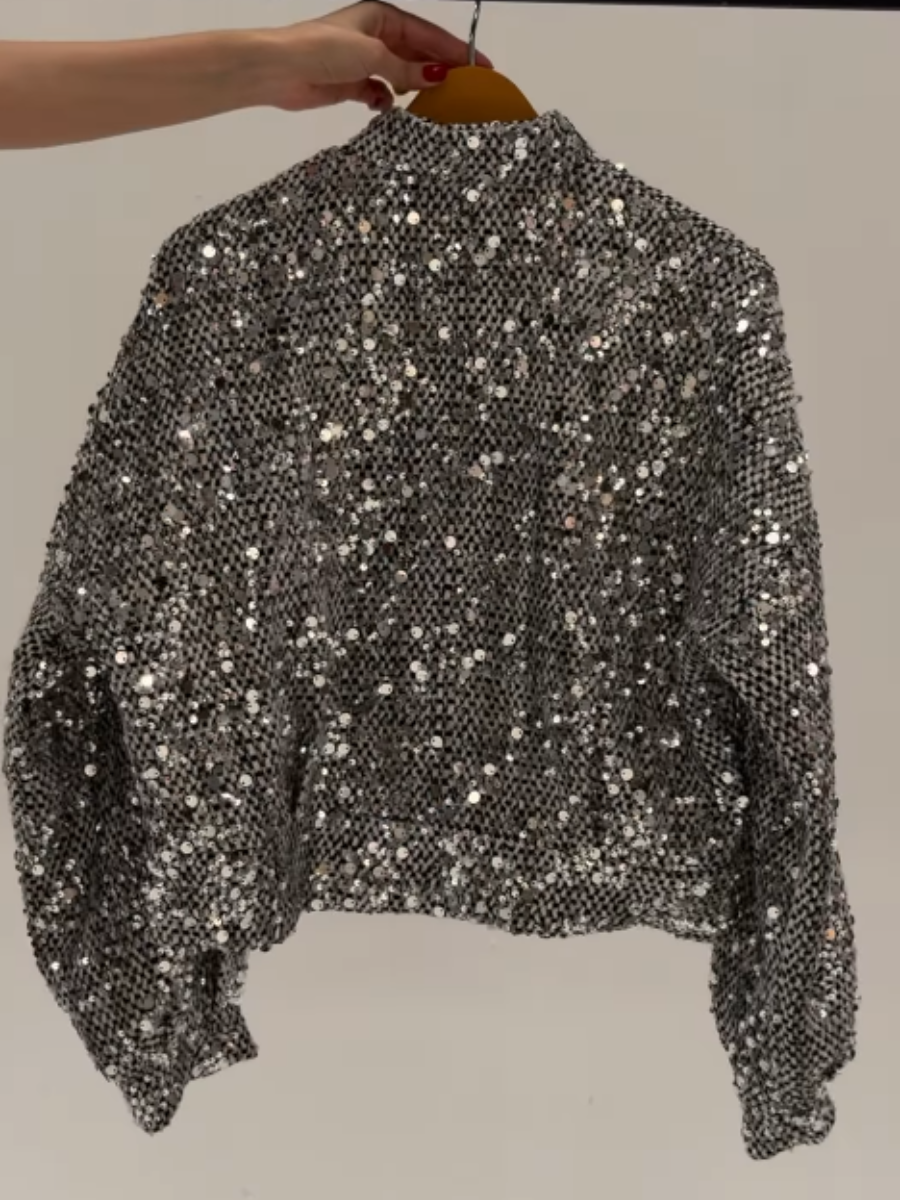 Sequined Zip Bomber Jacket