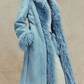 Powder Blue Faux Fur Trim Maxi Coat