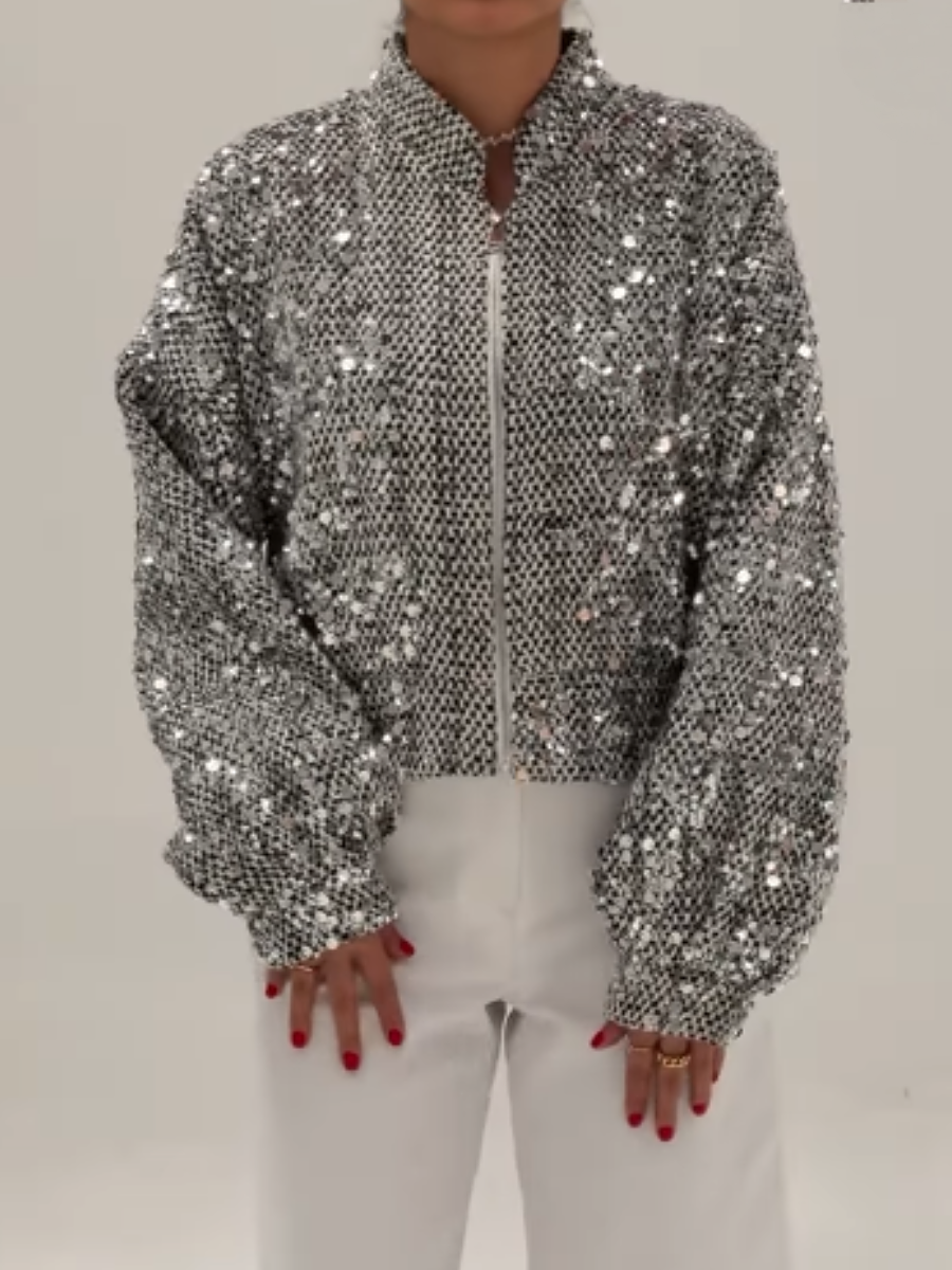 Sequined Zip Bomber Jacket
