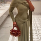 Asymmetric-Neck Maxi Dress With Gathered-Detailing And Sash