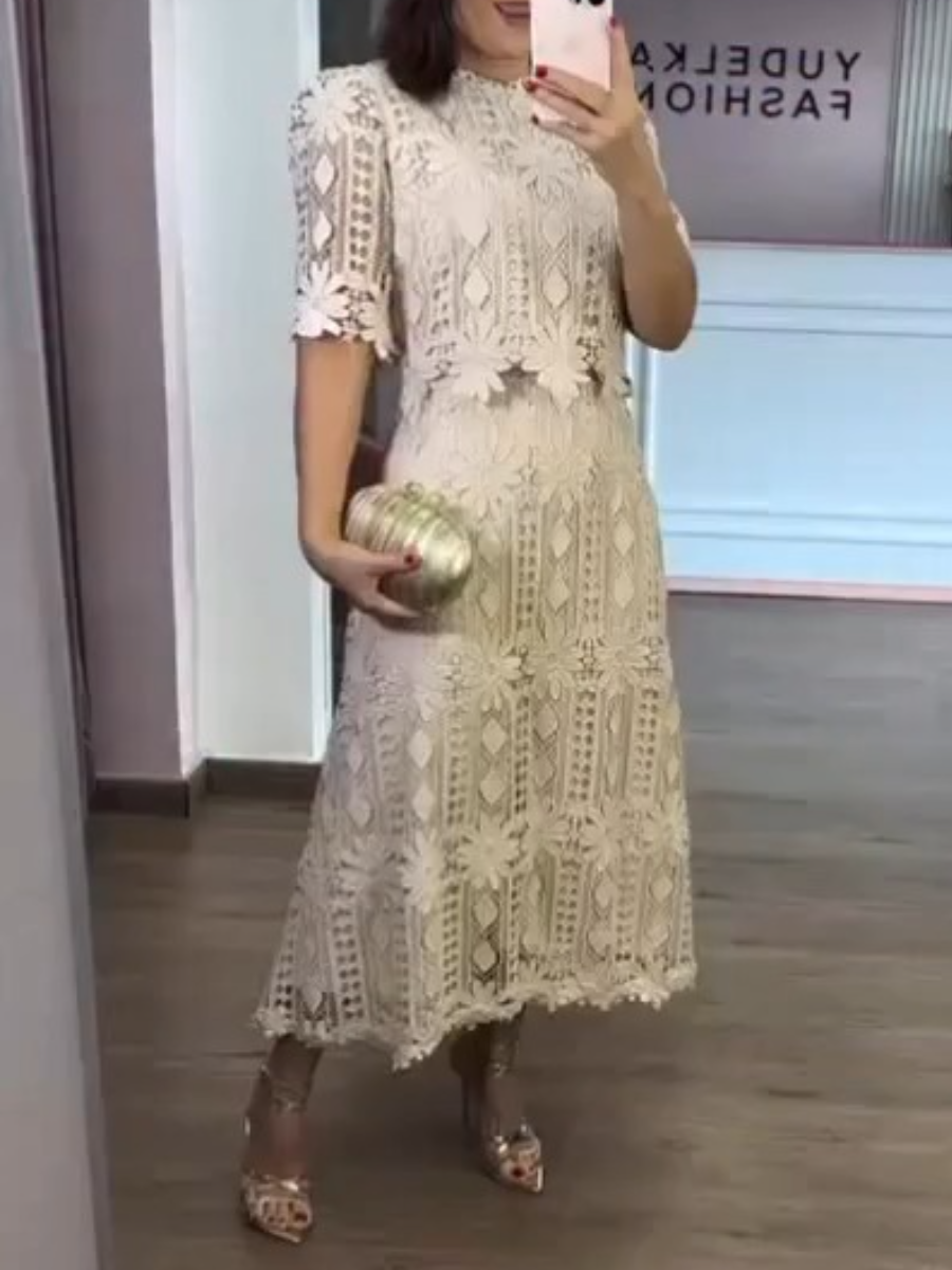 Elegant Cotton Lace Openwork Two-Piece Set