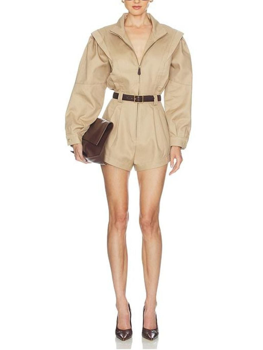 The Sculpted Strong-Shoulder Zip-Up Romper