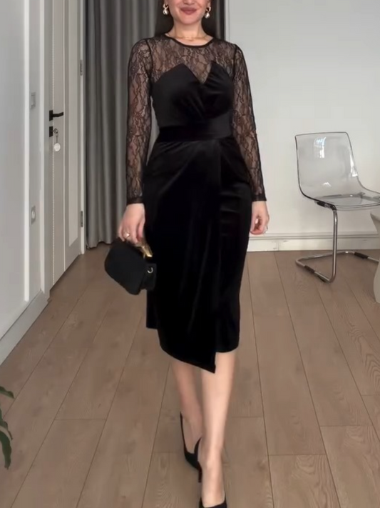 Velvet Black Lace Evening Dress