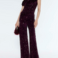 Velvet Sleeveless Sequin Drape Top and Trousers Set