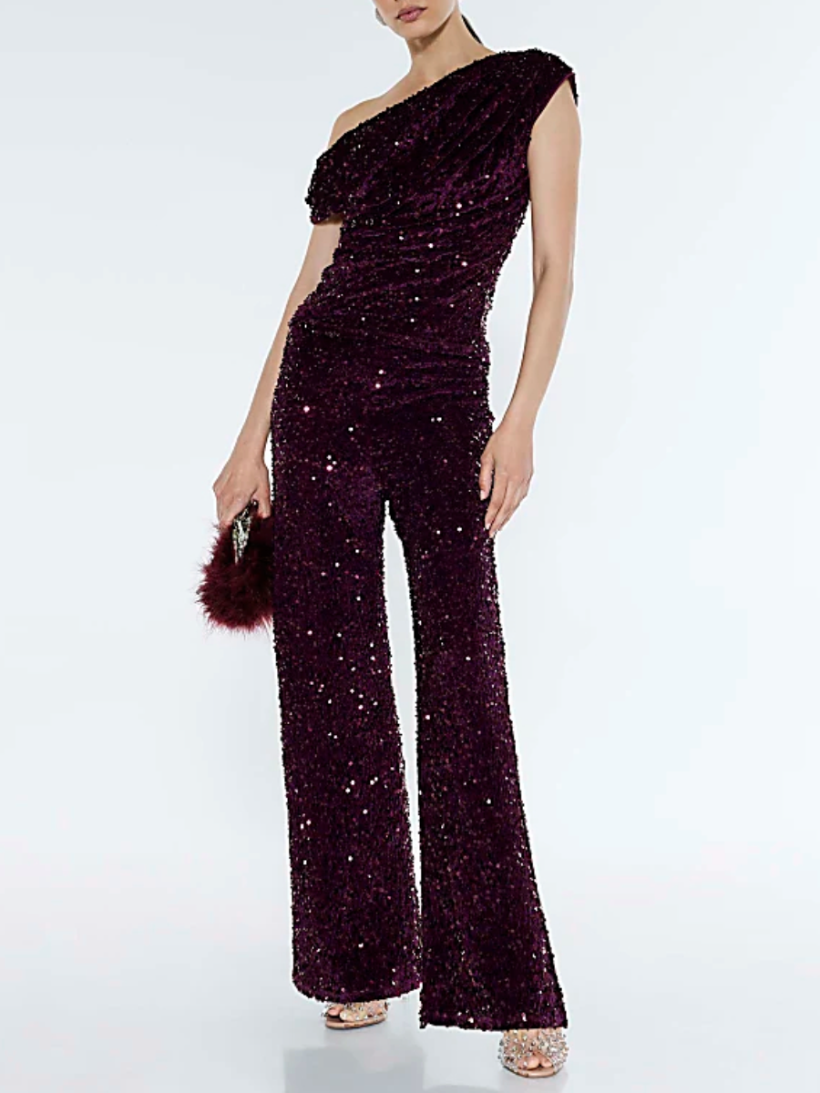 Velvet Sleeveless Sequin Drape Top and Trousers Set