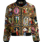 Artistic Medieval Collage Print Zip-Up Bomber Jacket