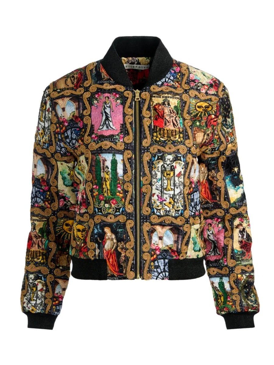 Artistic Medieval Collage Print Zip-Up Bomber Jacket