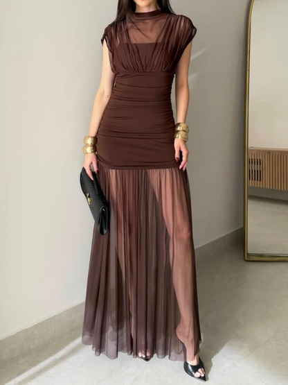 Elegant Sheer Mesh Ruched Dress