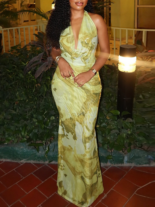 Elegant Backless Deep V-neck Halter Dress