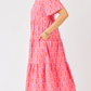 Charm Pink Flutter Sleeves Ruffle Neckline Dress