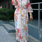 Long Sleeve Collared Floral Print Belted Maxi Dress