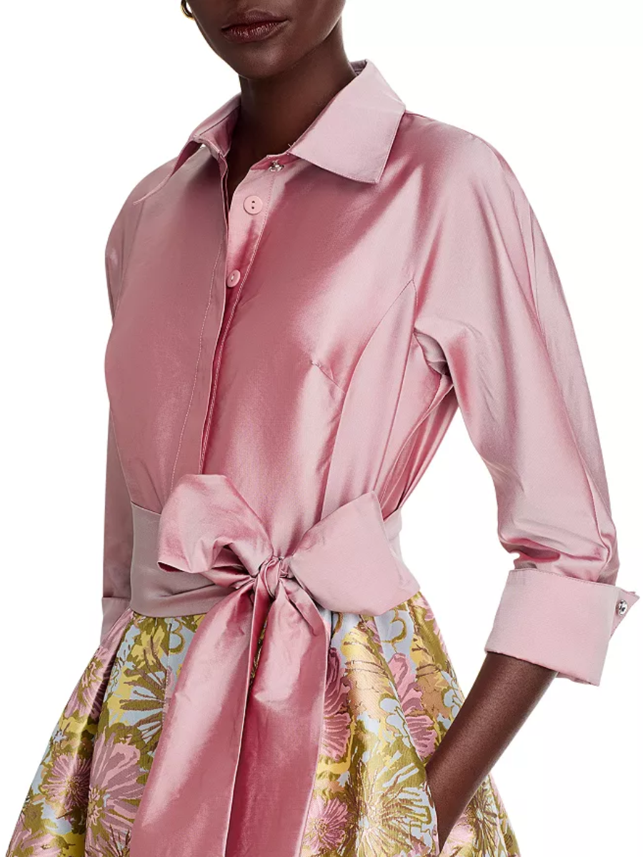 Mixed Media Floral Jacquard Shirt Dress