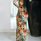 Abstract One Shoulder Ruched Maxi Dress