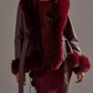 Burgundy Faux Fur Trim Moto Jacket