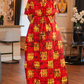 Red Yellow Print Maxi Shirt Jacket