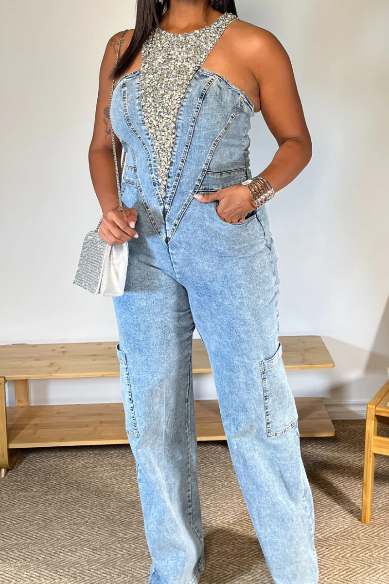 Bedazzled Blue Denim Jumpsuit