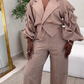 Lantern Sleeve Blazer Top And Wide Leg Pants Sets
