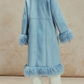 Powder Blue Faux Fur Trim Maxi Coat