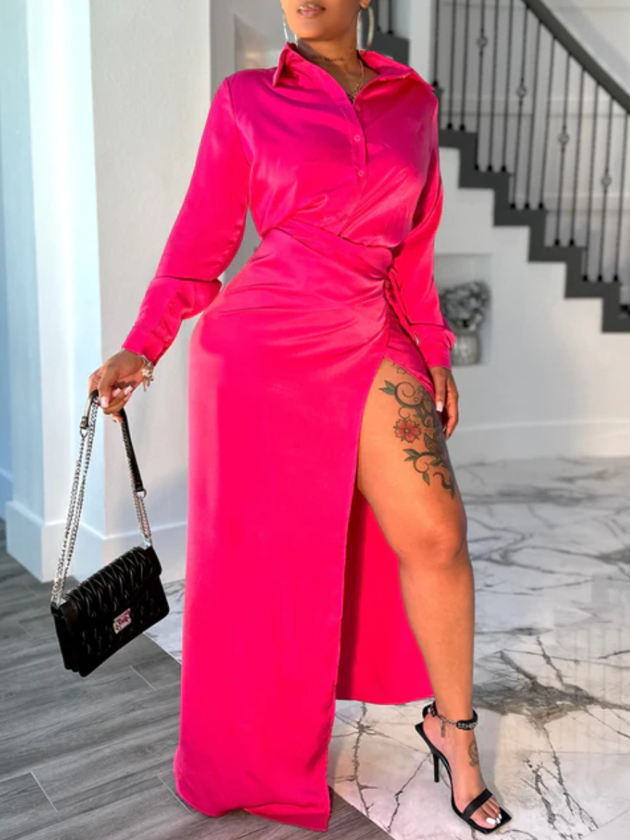 Long Sleeve Slit High-waisted Dress