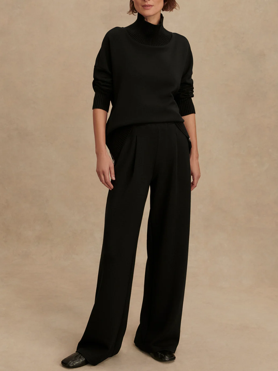 High-Neck Side Zipper Sweatshirt and Pants Set