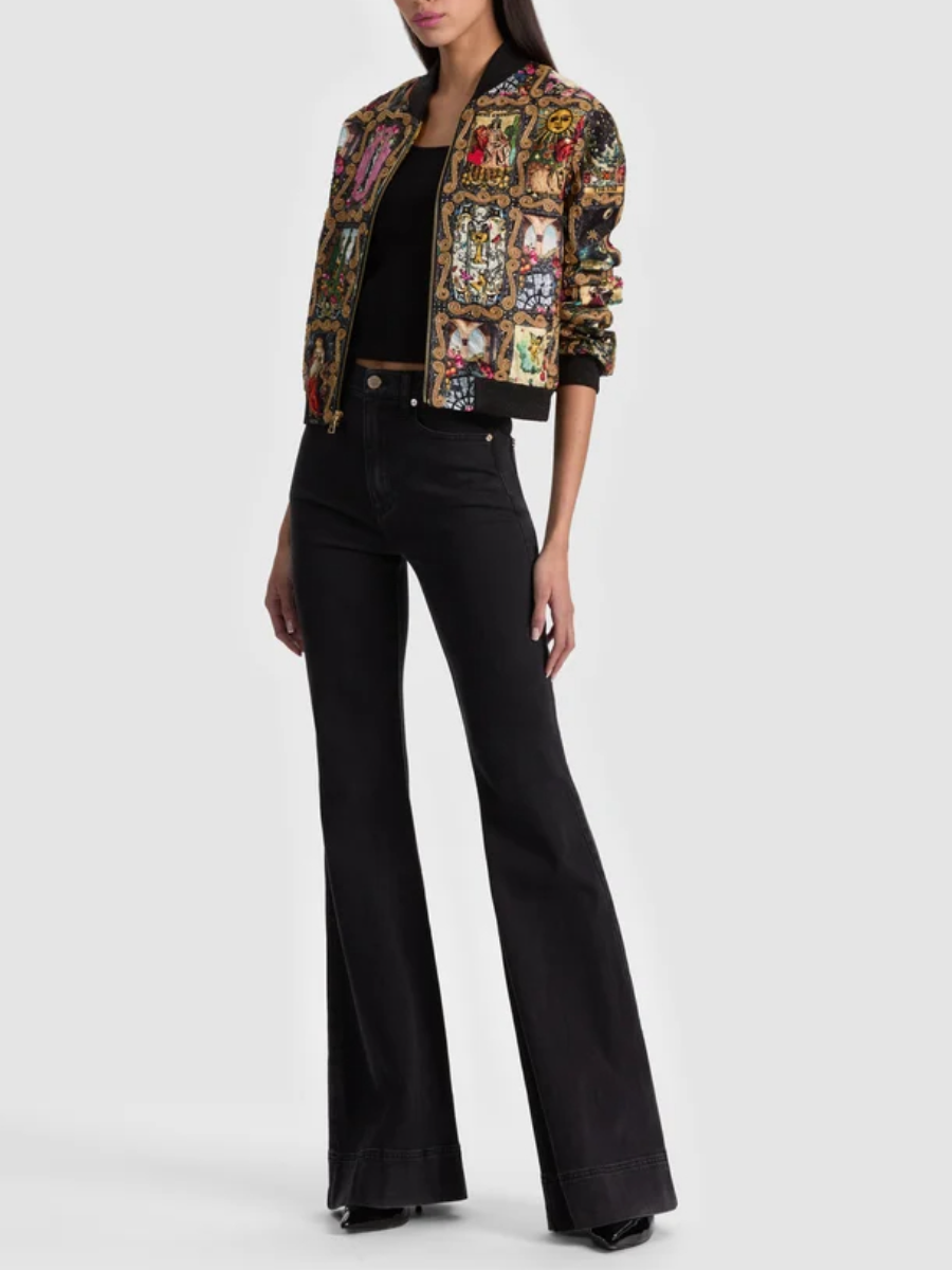 Artistic Medieval Collage Print Zip-Up Bomber Jacket