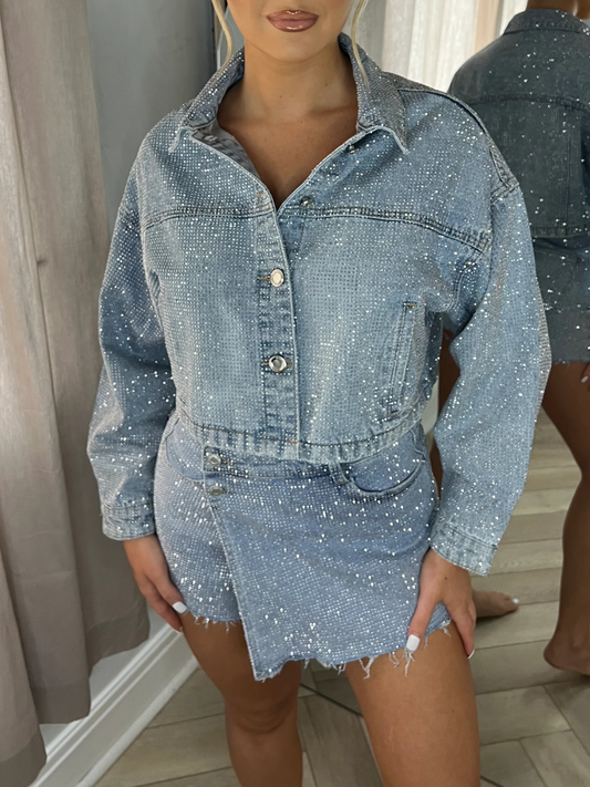 Cropped Diamond Denim Jacket
