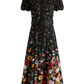Midnight Garden Puff Sleeve Belted Midi Shirt Dress
