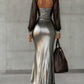 Elegant Tulle Metallic Satin Side Slit Dress