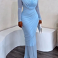 Elegant Draped Mesh Bodycon Maxi Dress