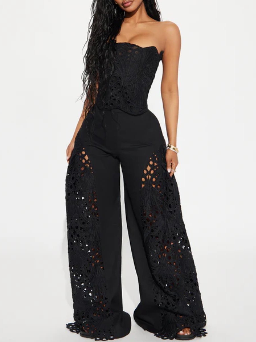 Black Lace Carmen Corset Pant Set