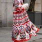 Red Floral Print Long Sleeved Cotton Dress
