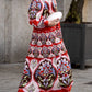 Red Floral Print Long Sleeved Cotton Dress