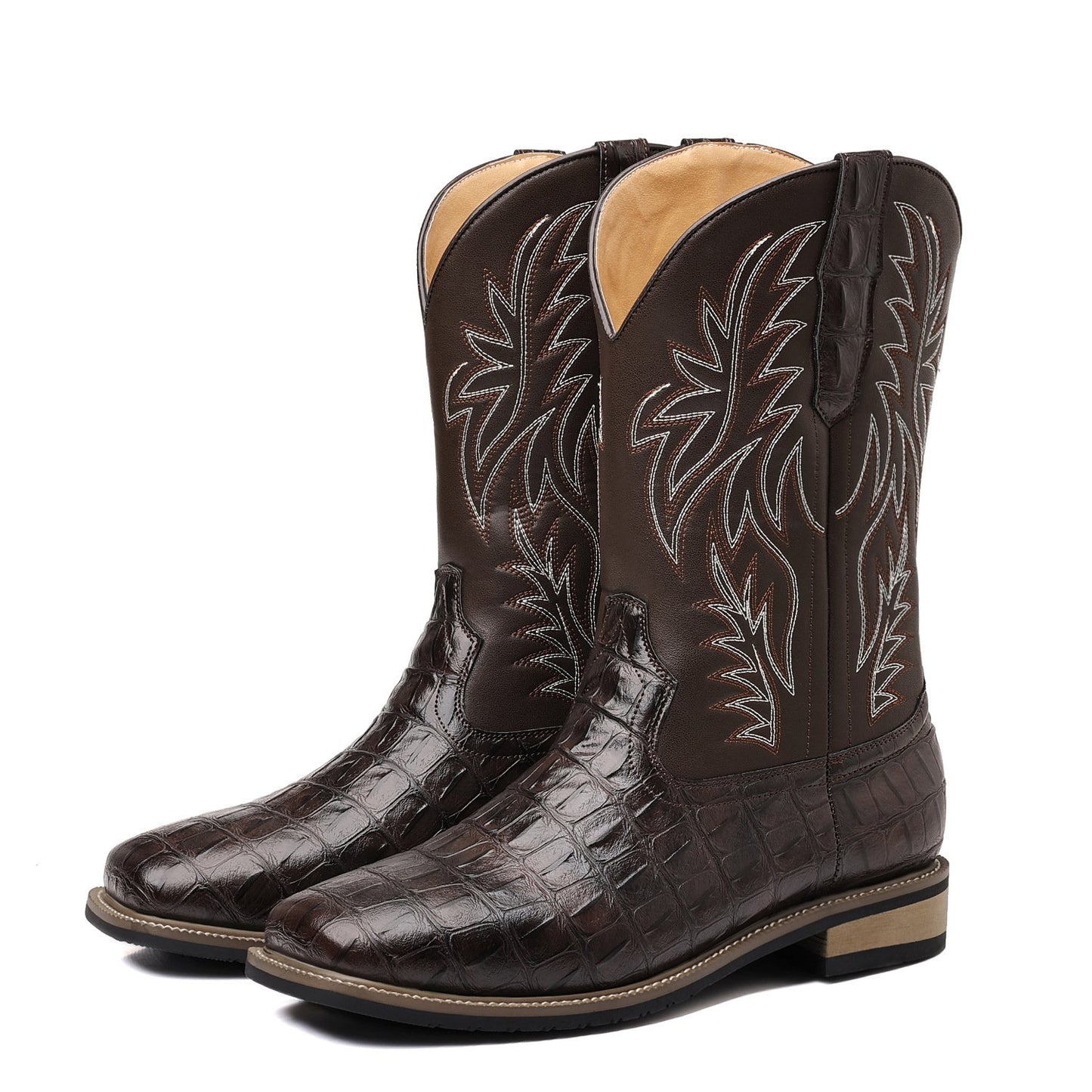 Men's Embroidered Vintage Square Toe Cowboy Boots