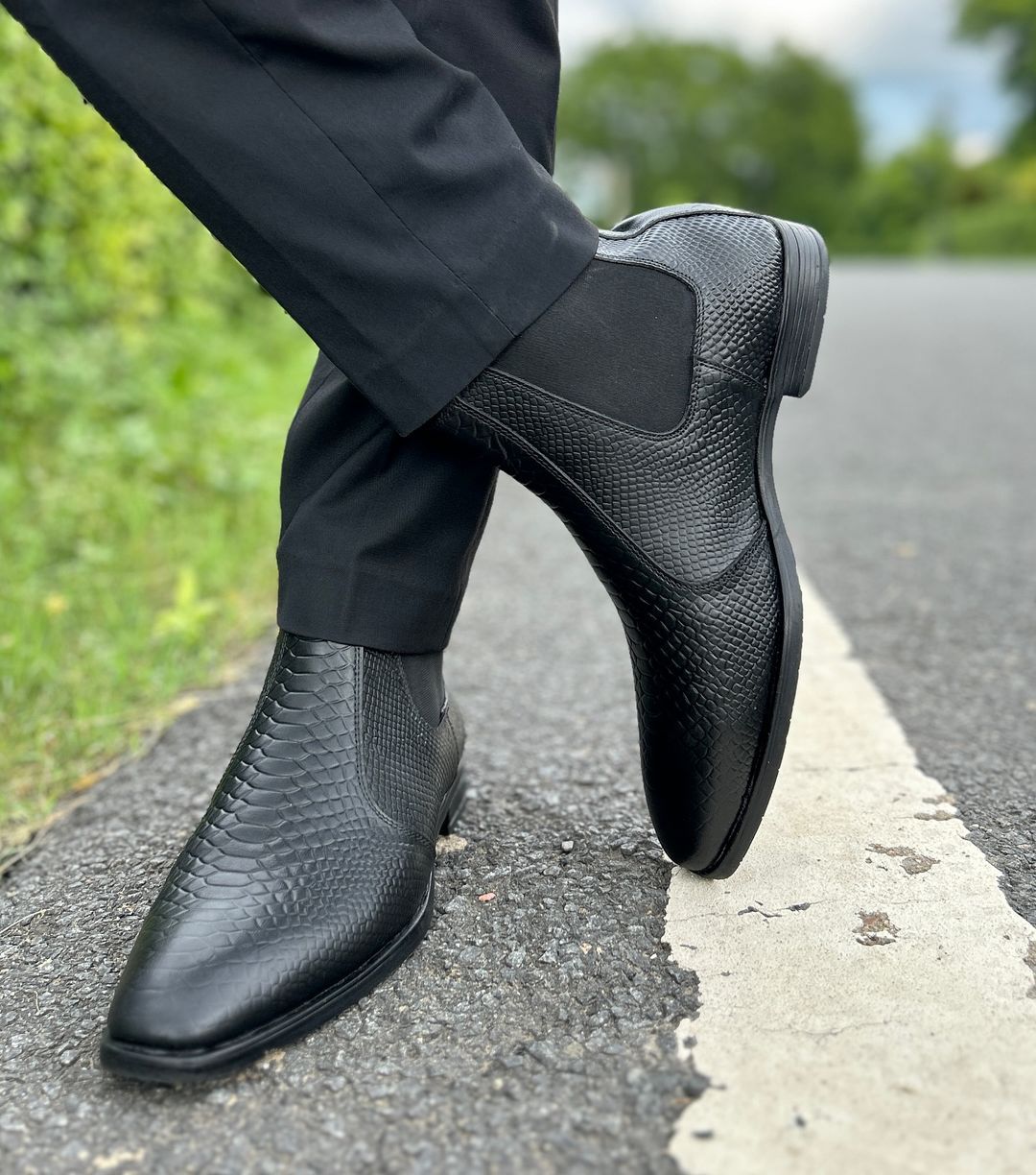 Snake-effect Leather Chelsea Boots