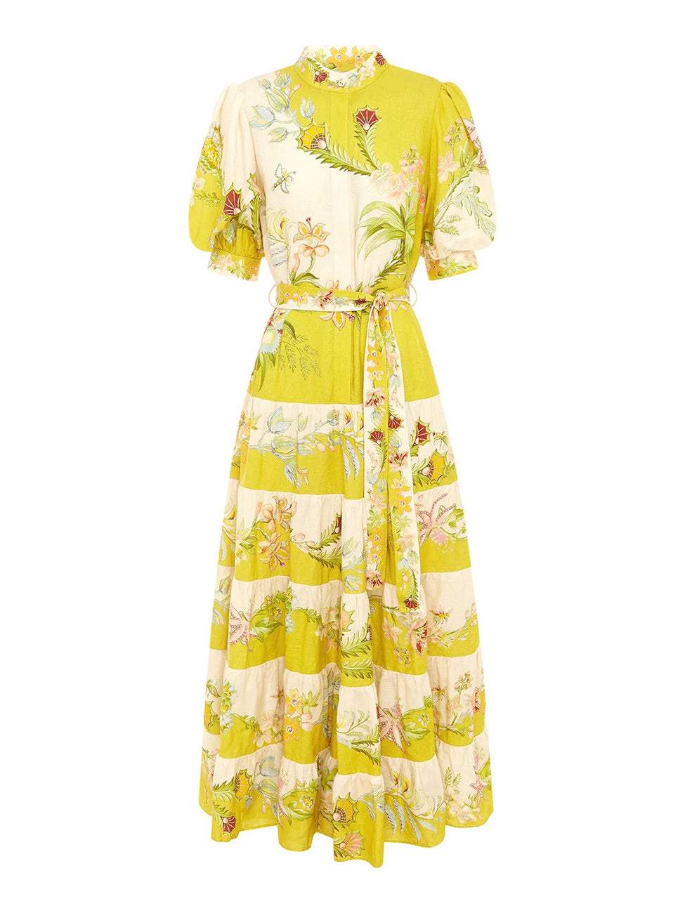 The Tiered Midi Dress in Lemon / Cream