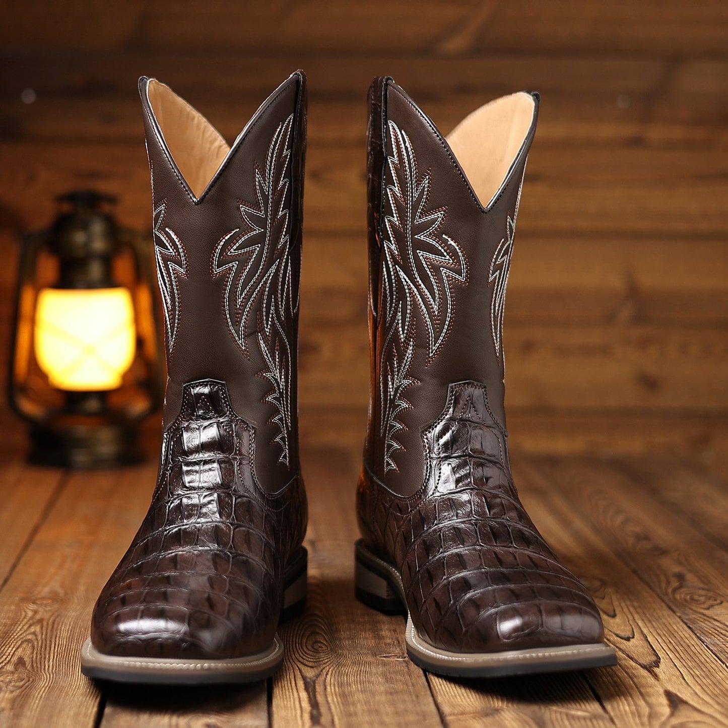 Men's Embroidered Vintage Square Toe Cowboy Boots