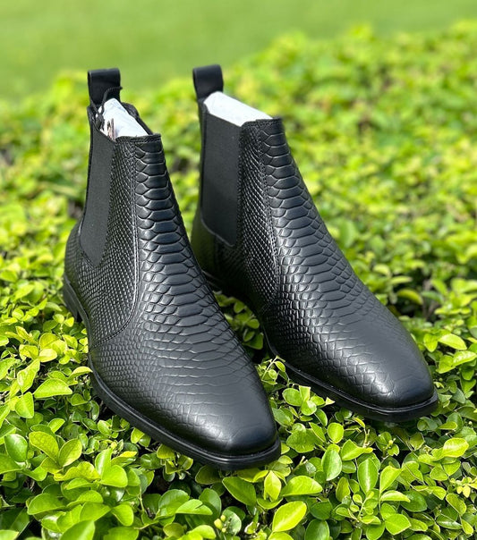 Snake-effect Leather Chelsea Boots