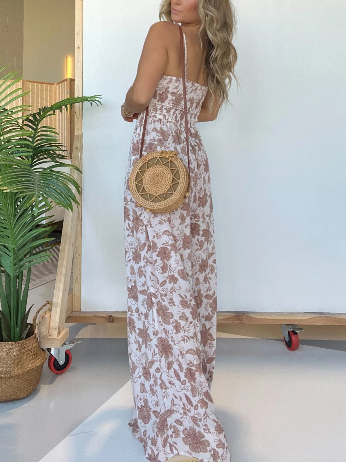 Floral Suspender Wide Leg Jumpsuit