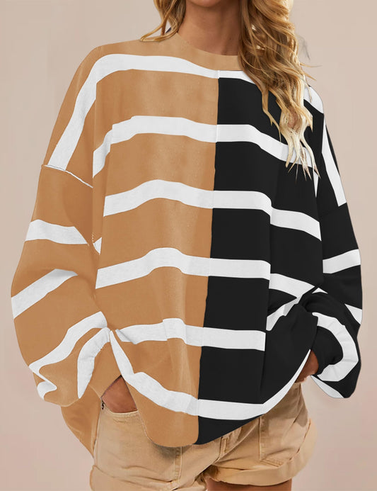 Striped Oversized Crew Neck Colorblock Knit Top (Buy 2 Get Free Shipping)