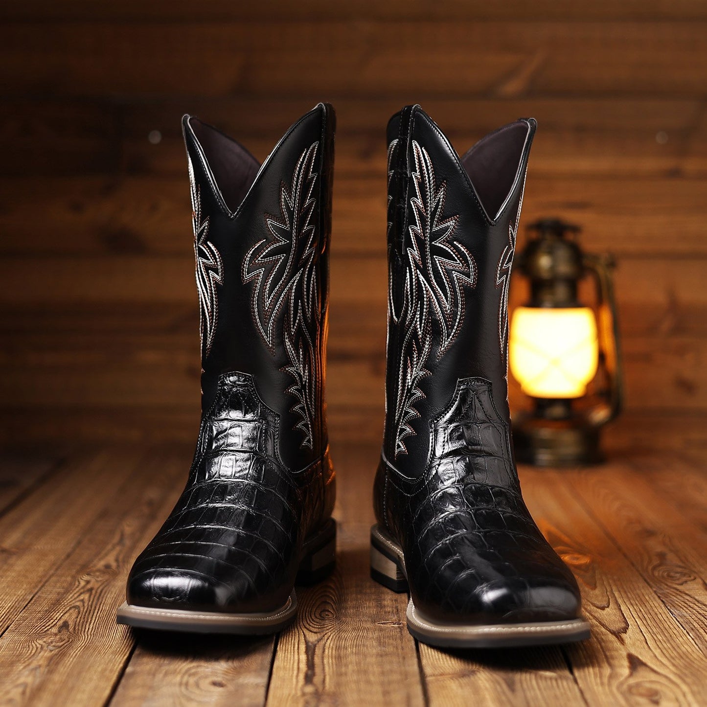 Men's Embroidered Vintage Square Toe Cowboy Boots