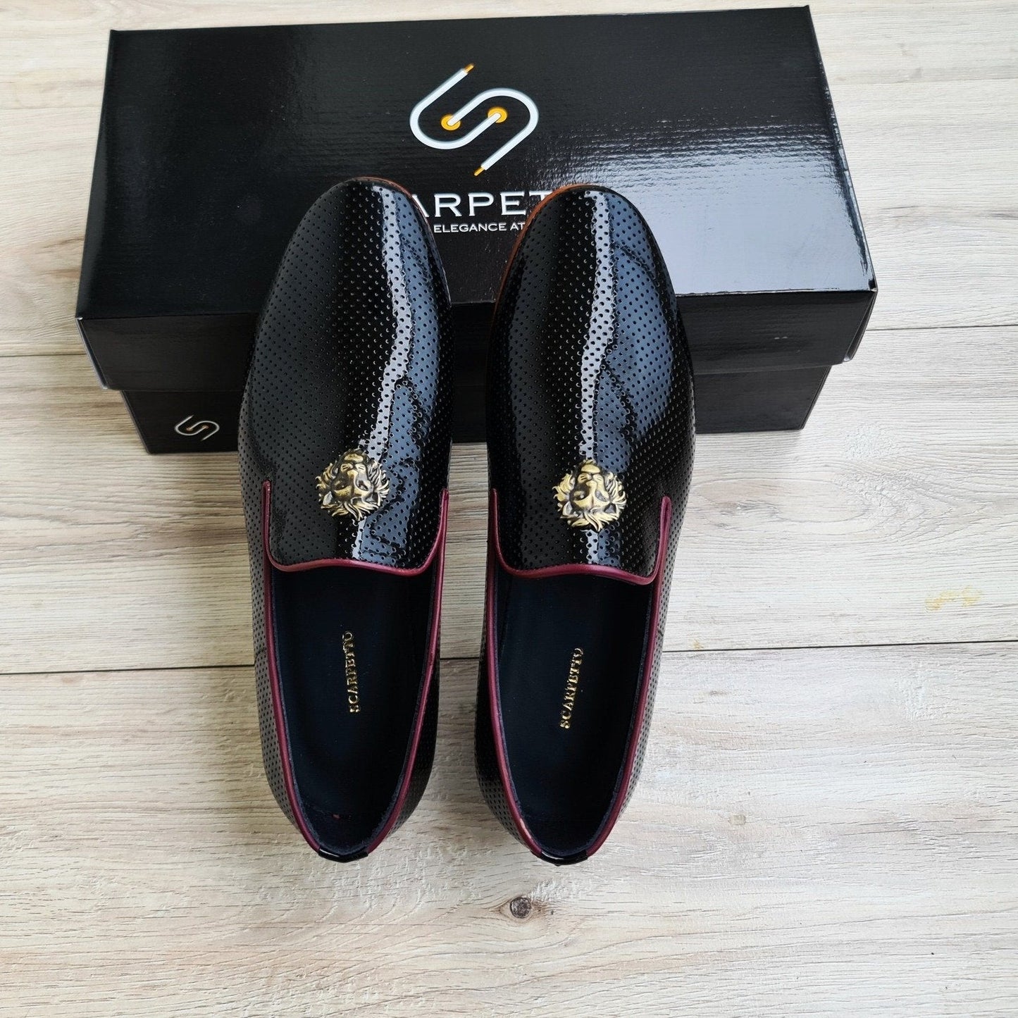 Black Men's Genuine Leather Dotted Loafers