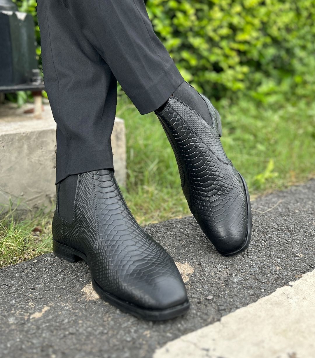 Snake-effect Leather Chelsea Boots