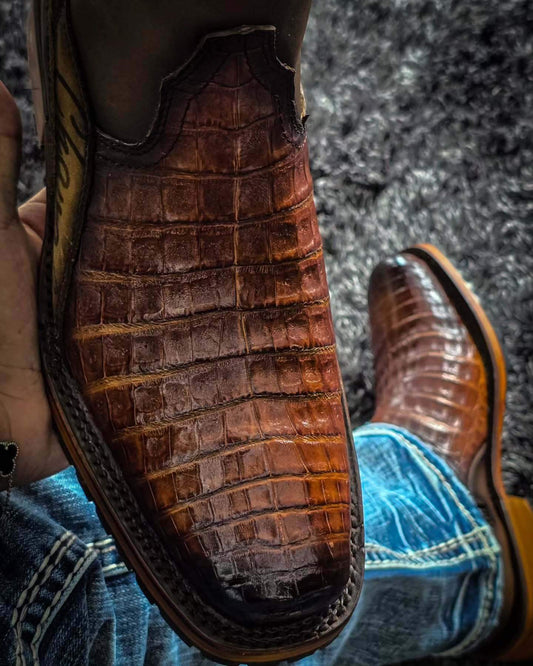 Handmade Crocodile Patchwork Cowboy Boots