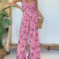 Floral Suspender Wide Leg Jumpsuit